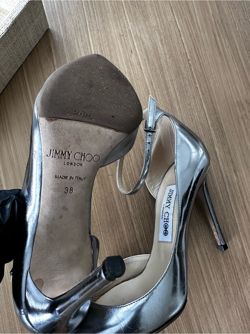 Jimmy Choo Metallic Silver Pointed-Toe Ankle-Strap Pumps - Picture 4 of 4